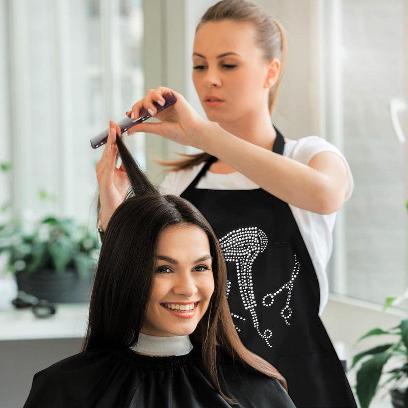 Coume Hair Stylist Apron Hairstylist Salon Apron with Rhinestone Tools and 3 Pockets Hairdresser Barber Aprons Trendy White
