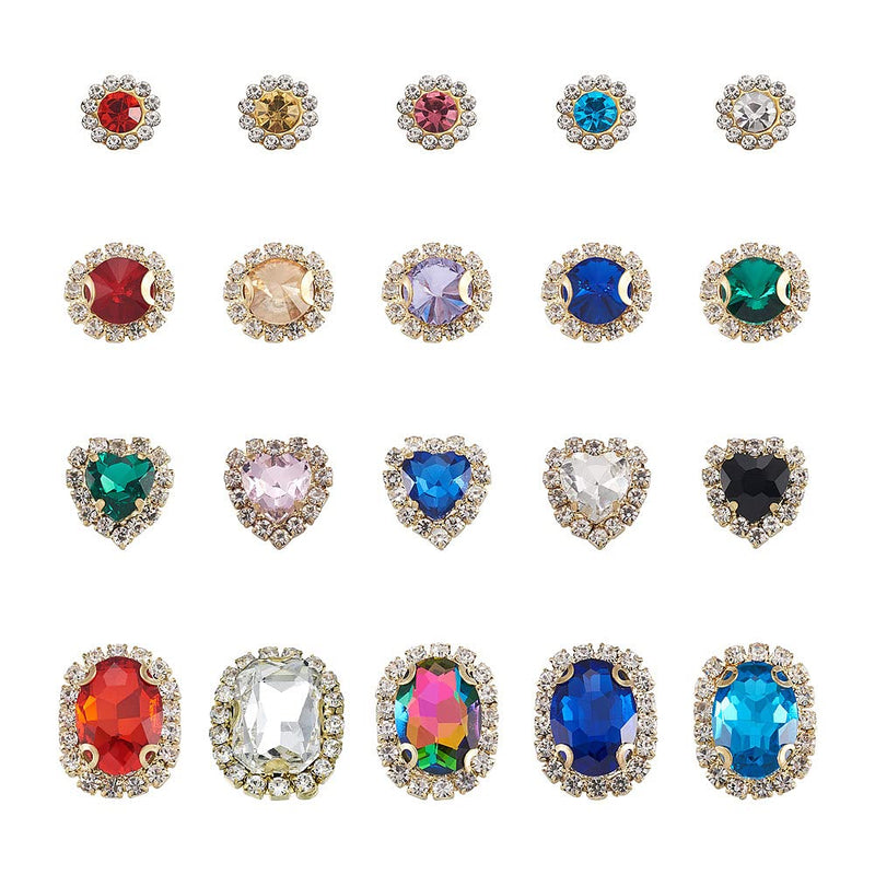 160PCS Sew on Rhinestones for Jewelry Costumes with Light Gold Plated Claws Sewing Glass Crystals Gems for Necklaces Brooches Dress Hair Bows Hats Decor Assorted Shapes