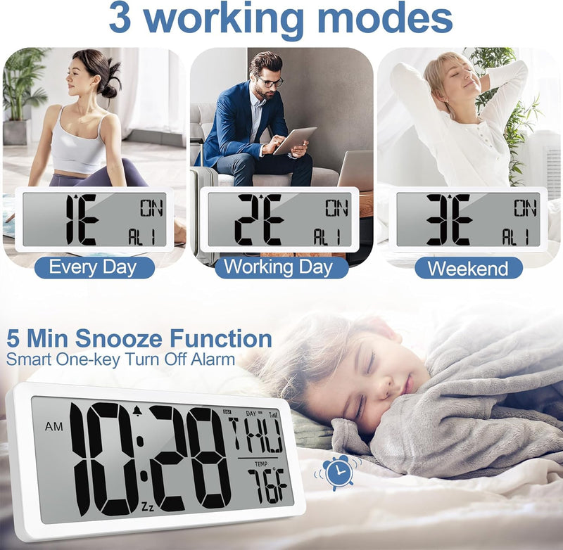 Atomic Clock with Backlight 15" Digital Wall Clock Battery Operated Atomic Wall Clock Digital Alarm Clock with Day Date & Temperature for Wall Office Bedroom Living Room 15" Atomic Clock with Backlight