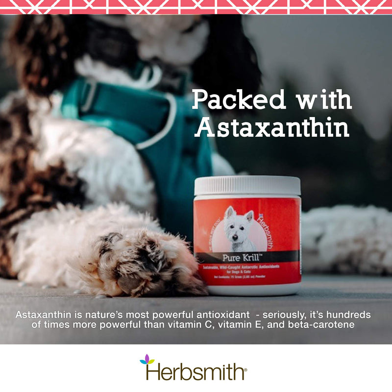 Herbsmith Pure Krill - Wild-Caught Antarctic Krill - Just 1 Ingredient - Astaxanthin for Dogs - Ready-to-Use Omega 3s – Alternative to Krill Oil for Dogs - 75g - PawsPlanet Australia