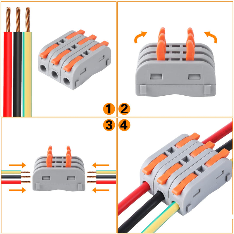60 pcs XHF Black&Red Conductor Compact Connectors Lever Connectors Nuts, Electrical Connectors Wire Terminals for Any Circuit Inline Splices 28-12 AWG (SPL-1)