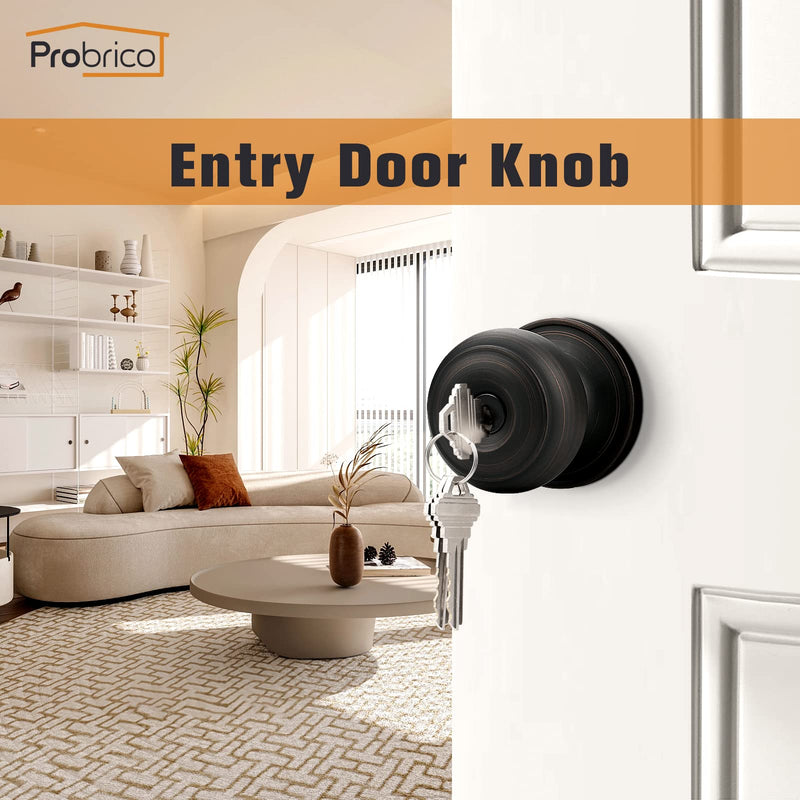 Probrico Door Knobs with Lock and Key, Exterior Door Locks, Flat Ball Knob Style, Oil Rubbed Bronze, 1 Pack