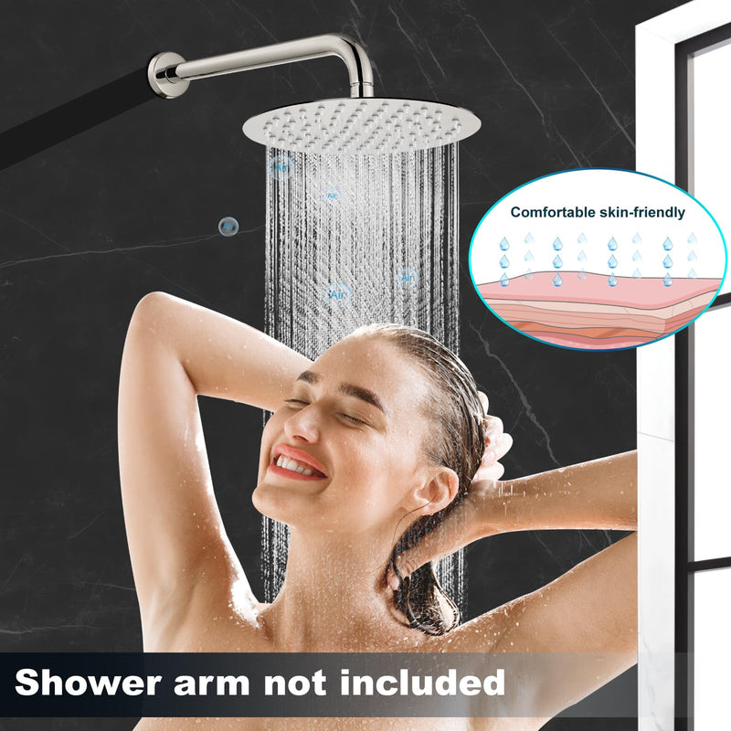 Midanya Round Rainfall Shower Head High Pressure Stainless Steel Waterfall Large Rain Shower Head Ultra Thin Design,Brushed Nickel 10 Inch Brushed Nickel