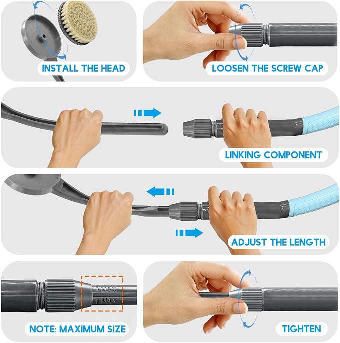 Back Brush Shower, 50.1 Cm Bath Brush With Long Handle, Curved Handle Back Brush For Showering Elderly And Disabled People, Limited Mobility, Optimal Back Care (Blue)