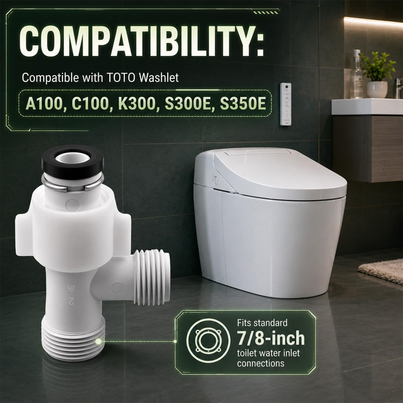 Bidet Tee Connector, T Valve THU6234 For TOTO WASHLET T-Connector,7/8 inch Toilet T Adapter for Washlet A100, C100, K300,S300E,S350E (7/8” x 7/8” x 1/4”)