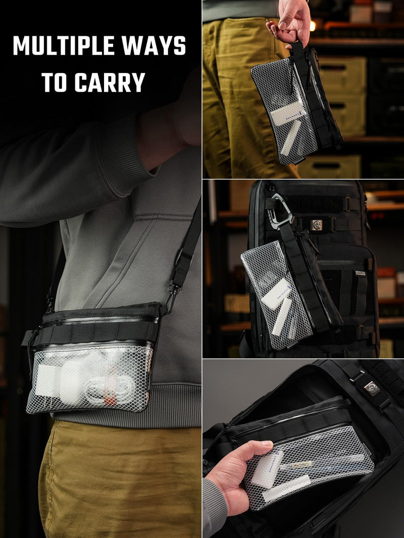 TACTICAL_GEEK EDC Modular Carry Pouch, Waterproof Nylon Organization, Multifunctional Utility Carry Pouch, Semi-Transparent Mesh Pouch for Storing Tools, Daily Necessities White Storage A16