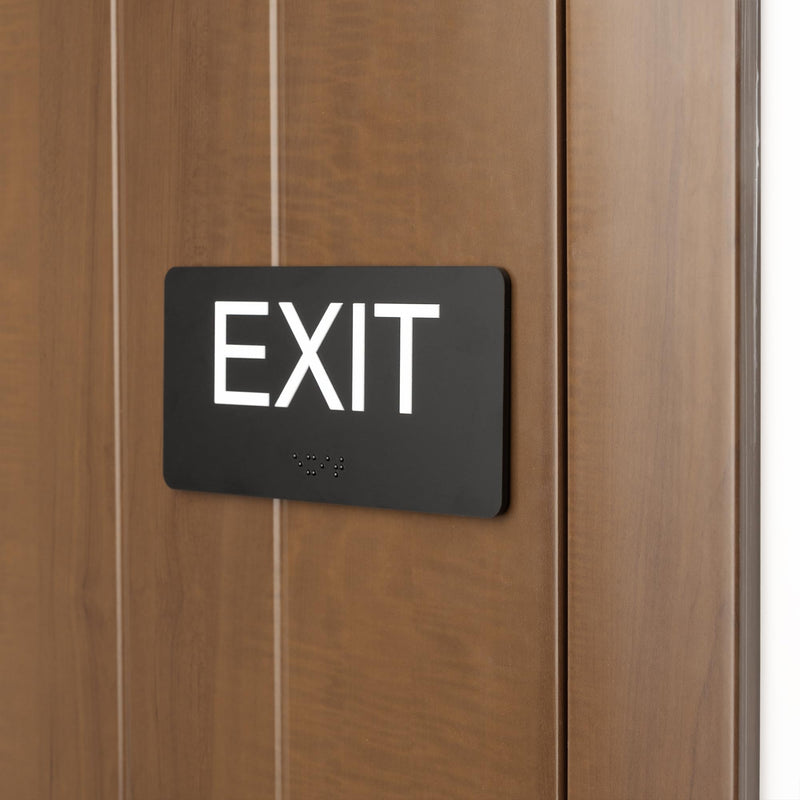 Exit Sign - ADA Compliant Exit Signs With Braille and Raised Letters for Business, Emergency Exit Sign for Office Restroom Indoor Outdoor,Easy Installation-Horizontal (2.8 * 5.8 In) Black/Horizontal