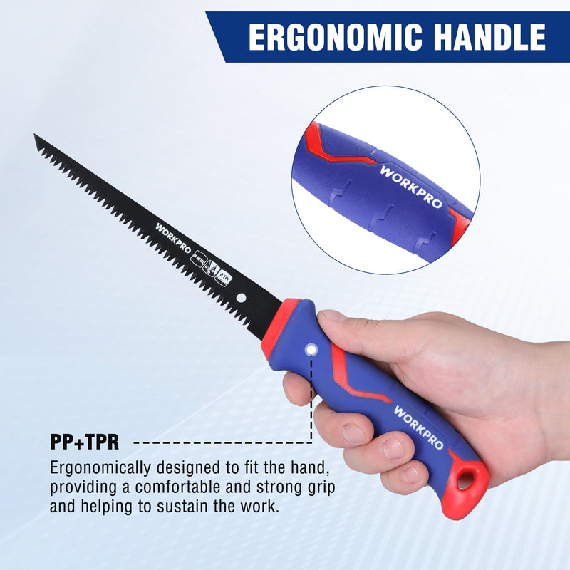 WORKPRO Drywall Saw & 6-inch Jab Saw, Keyhole Saw with Ergonomic Handle,Triple Ground Teeth, Faster Cutting Drywall Cutter, Sheetrock Saw, Wallboard Saw with 8-TPI Bi-metal Blade Blue - NewNest Australia