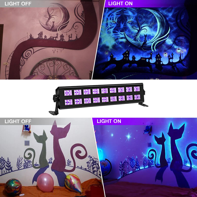 Black Light Bar Glow Party - 54W 18LEDs Powerful UV Black Light Glow in The Dark Party Supplies for Blacklights Party Body Paint Birthday Music Dance Nightclub Halloween Christmas Stage Lighting