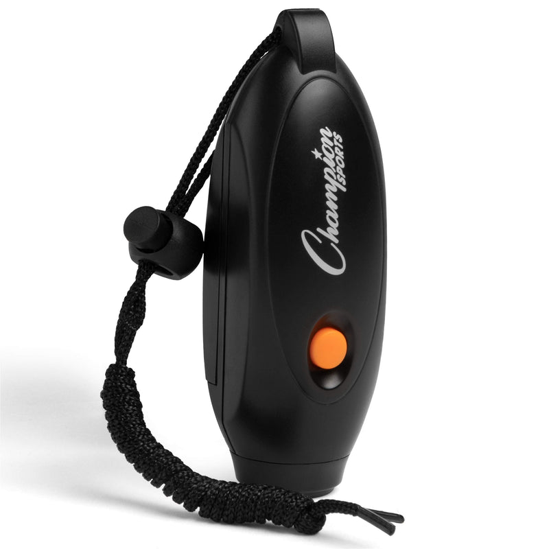 Champion Sports Electronic Hand Whistle, Three Tone-for Sports Coach, Referee, PE Teacher, Lifeguard, & Personal Use -Push Button, Handheld, Indoor and Outdoor, Adjustable Volume and Wrist Strap Black