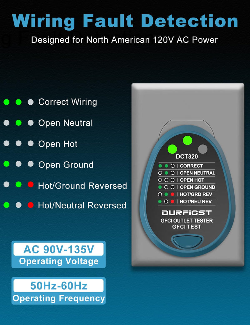 DURFICST Circuit Breaker Finder with GFCI Outlet Tester, 90-135V NCV Electrical Circuit Tracer Tool with LCD Display & Buzzer Alarm for Electricians/DIY, Includes Adapters and Carrying Case DCT320KIT