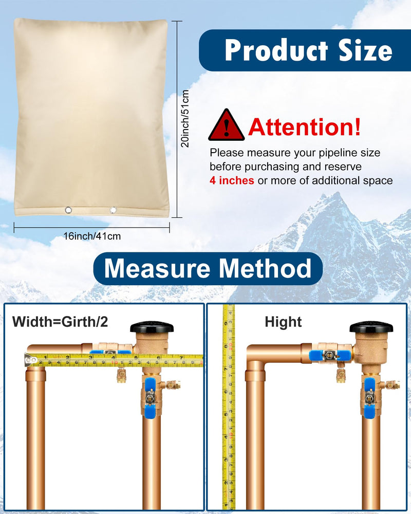 Backflow Preventer Insulation Cover, (5°F) Actgan 16"X20" 5 Layers Outdoor Pressure Vacuum Breaker Cover, Water Well Pump Cover, Sprinkler Valve Cover, Faucet Cover for Winter Freeze Protection Beige 16"W × 20"H