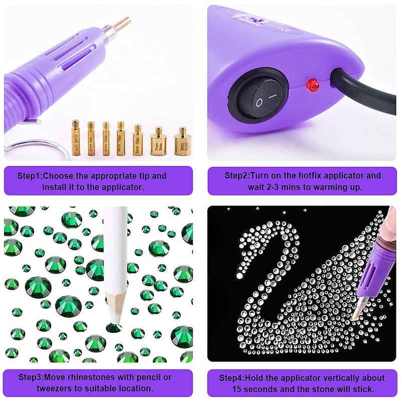 Blinginbox Hot Fix Applicator Tool, Hotfix Rhinestone Setter Bedazzler Kit with Rhinestones, Kit, Hot Fixed Wand for Clothes Clothing Fabric Crafts, 4000 Pcs, AB Crystal, Clear,7 Gems Sizes Purple-4000