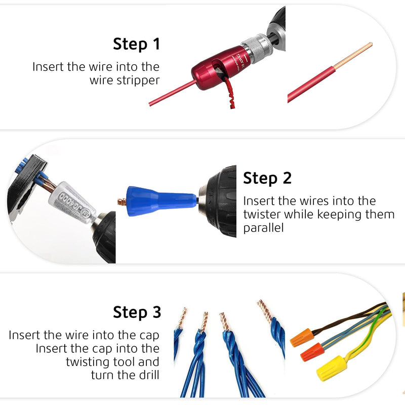 Wire Stripper for Drill,Multi-Spec 6/8/10/12/14 AWG,Wire Twister Tool for Drill,High-Efficiency Drill Wire Stripper,Electrical Tools Wire Nut Twister, AWG Wire Stripper for Electricians