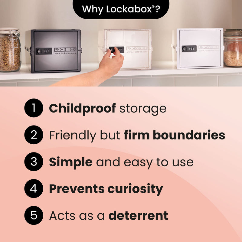 Lockabox Mini™ | Small Lock Box | 3 Litre Combination Lock Box For Food, Medicine & Home Safety | External Size 8.8 x 6.1 x 4.7 inches | BPA Safe (Crystal) Crystal