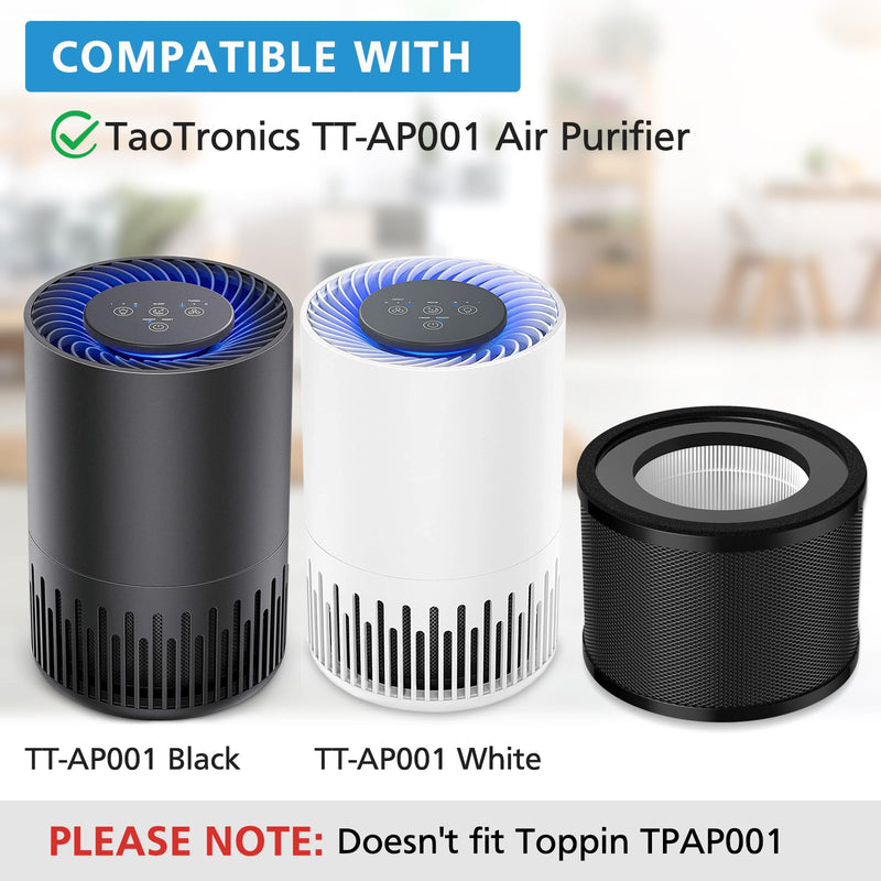 2 Pack TT-AP001 Replacement Filter, Compatible with TaoTronics TT-AP001 and VAVA VA-EE014, 3-in-1 HEPA and Activated Carbon Filter