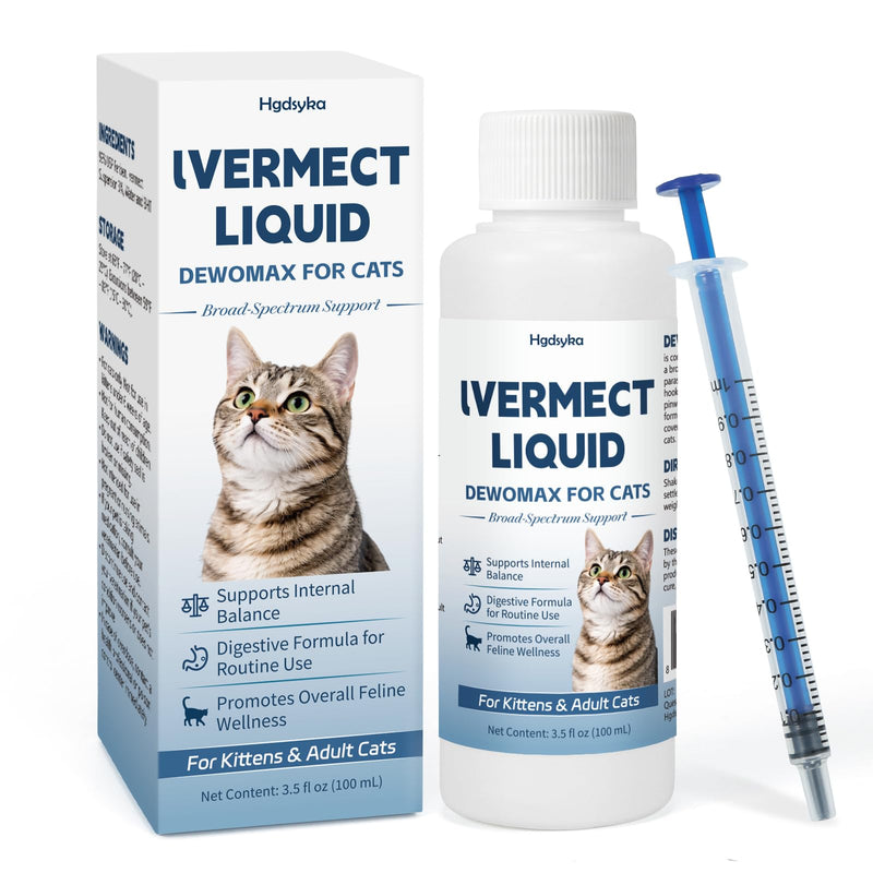 lvermect for Cat – Easy Daily Liquid Support for Cats, Dewomax for Digestive Balance and Internal Care, Gentle Formula for Kittens & Adult Cats, Easy to Administer - 100mL