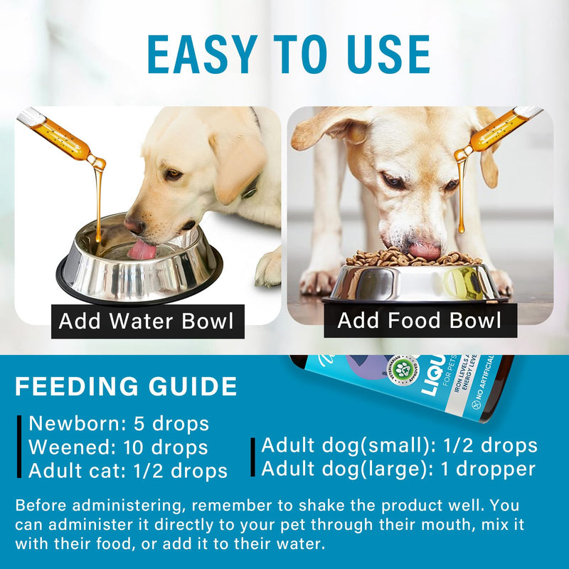 Liquid Iron Supplements for Cats, Dogs with Vitamin C and B12, Supports Anemia, Low Enery Levels and Lethargy, Improve Blood Health