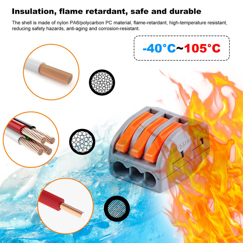 Zhushan 110 PCS Lever Wire Connectors Nuts Kit - Electrical Connectors, 28-12 AWG, Compact Splicing Wire Connectors, Quick Disconnect, 2/3 Conductors Combination