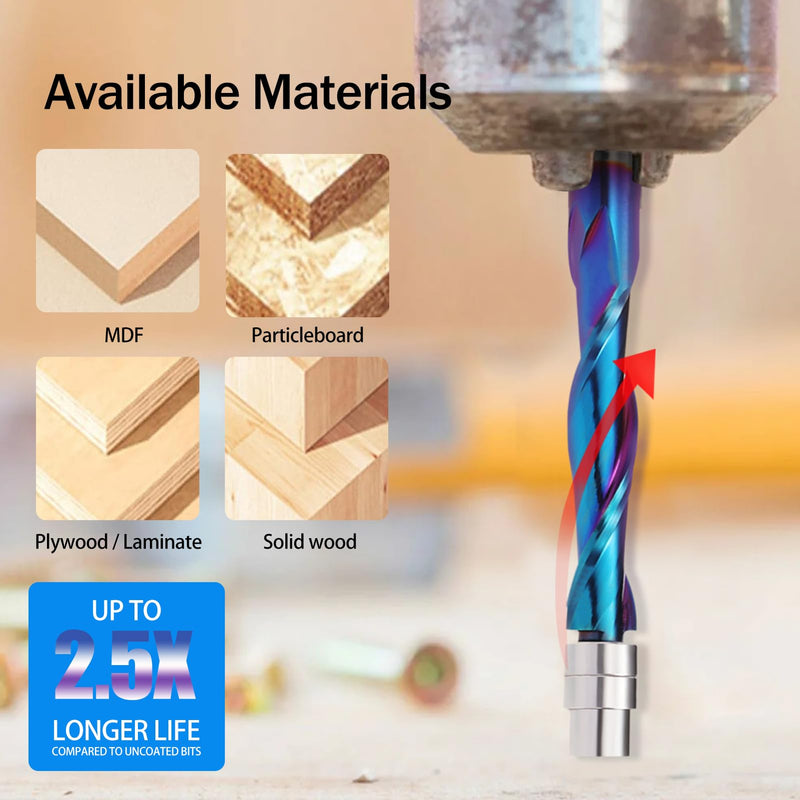 Spiral Flush Trim Router Bit, 1/4 Inch Shank Up Cut Spiral Router Bits , 1-1/8 Inch Cutting Length Solid Carbide CNC Trim Bits with Nano Coating for Woodwork Trimming (2PCS) 2 UpCut