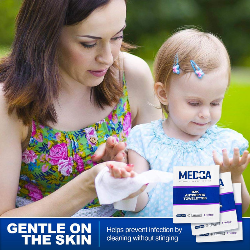 Hand Wipes – (Pack of 100) Benzalkonium Chloride Swabs Individual BZK Single-Use Packets by MEDca 100 Count (Pack of 1)