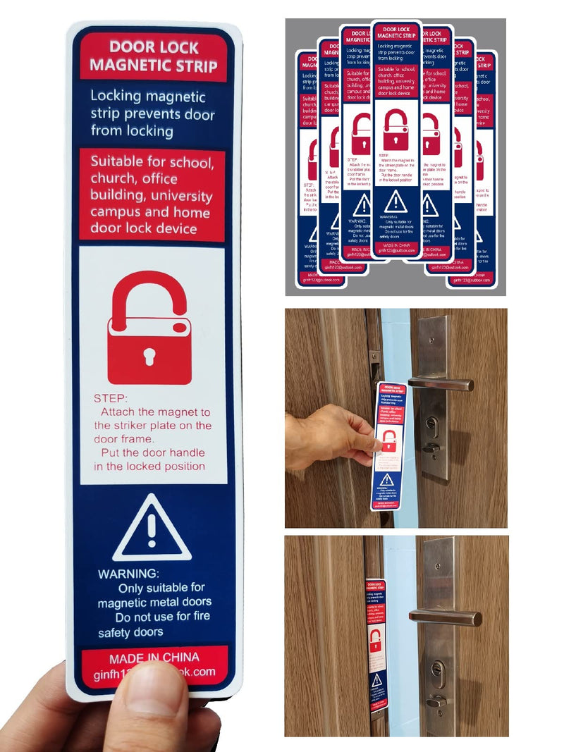 Lockdown Magnetic Strips Door Security Devices Thin Magnetic Strips School Office Emergency Easy Quick Lock Door Latch White Text Version (6) 6