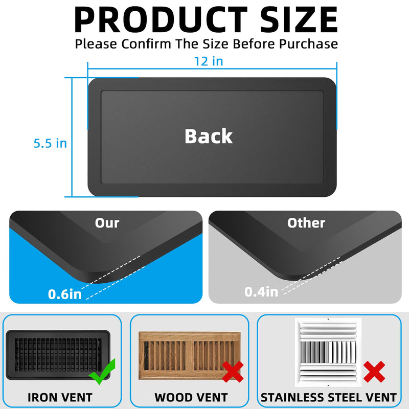 Magnetic Vent Covers (4-Pack) for Complete Sealing of Residential Standard Floor Vent Covers 5.5" X 12" for Floor Wall and Ceiling Vent Covers RV Residential HVAC and Air Conditioning Vents Black 4 PCS Magnetic Vent Cover 5.5X12