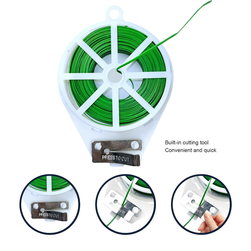 2 Reels 246 Feet (75m) Twist Tie, Green Coated Cable Ties with Cutter, Garden Plant Ties Reusable for Gardening Plants Growth and Care, Indoor Outdoor Home and Office Use