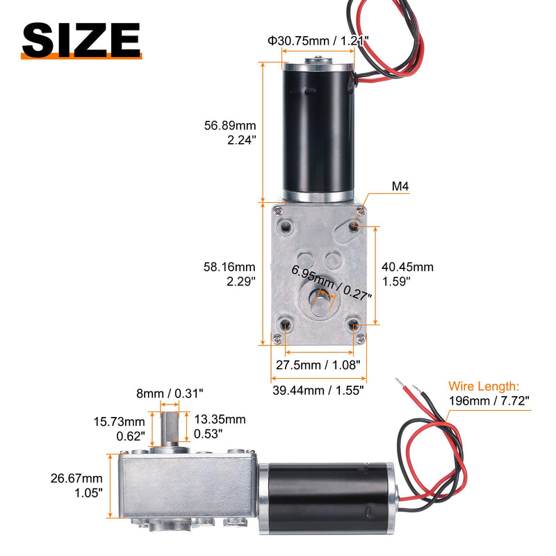 MECCANIXITY DC 12V High Torque Turbine Worm Geared Motor with 8mm Shaft 60RPM Geared Motor with Wire for Electric Fireplace 60 RPM