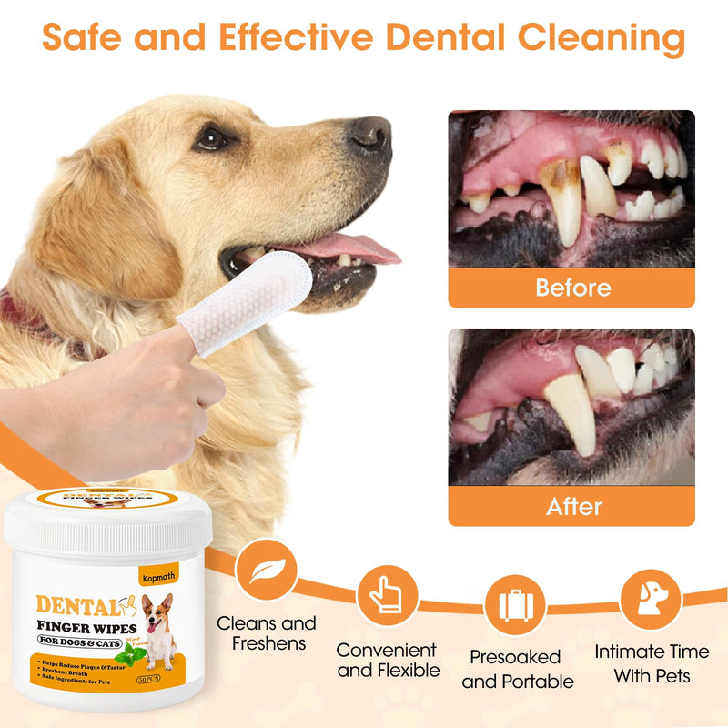 Dental Care Finger Wipes for Dogs & Cats, Reduces Plaque & Tartar, Freshens Breath, Pre-Soaked Pet Teeth Wipes, Easy to Use Disposable Oral Cleaning Pads,Mint Flavor,100pcs Mint 100 Count - PawsPlanet Australia
