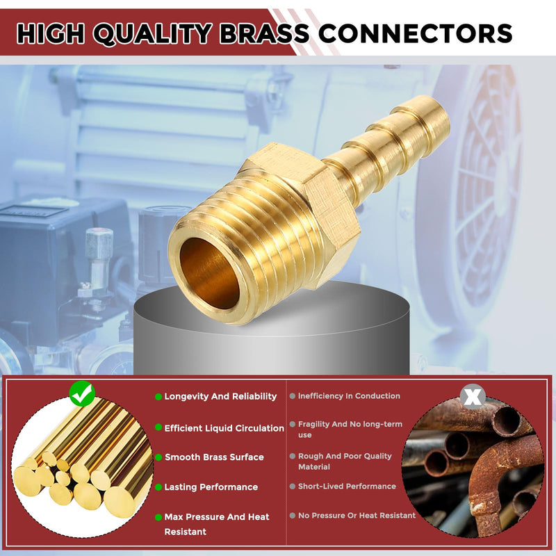 Pack of 1 Brass Hose Barb Fittings 1/4" Hose Barb to 1/4" NPT Male Fittings 1/4" Barb To 1/4" NPT Male