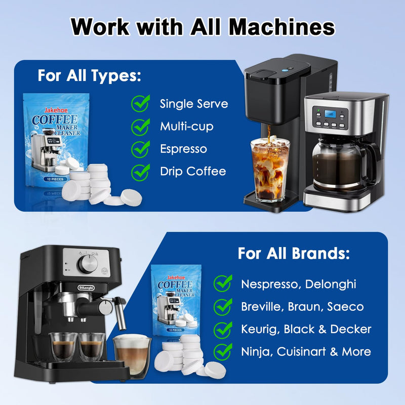 Coffee Machine Cleaner Descaler Tablets (12 Count) for Nespresso, Keurig, Ninja, De’Longhi, Breville – Remove Limescale & Hard Water Buildup, Coffee Maker Descaler Tabs for Espresso & Drip Machines