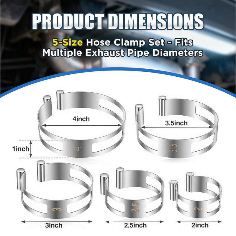 Hicarer 5 Pcs Exhaust Pipe Tacking Band 2'' 2.5'' 3'' 3.5'' 4'' Stainless Steel Exhaust Tack Welding Clamp-on Kit for Tig Welding Fabrication and Pipe Repair
