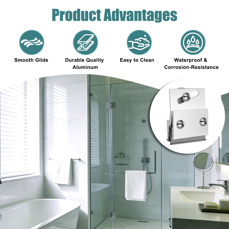 (4-Pack) M 6145 Frameless Shower Door Rollers Top Bracket Assembly - 3/4" Round Plastic Wheel with Ball Bearings, Extruded Aluminum Chrome Finish - Replacement Hardware Kits for Glass Sliding Doors