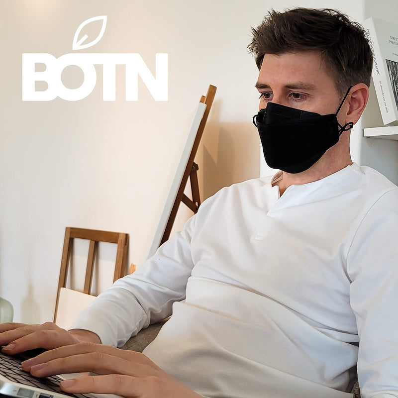 BOTN KF94 Face Mask for Adult, Black, Large, 10Pcs