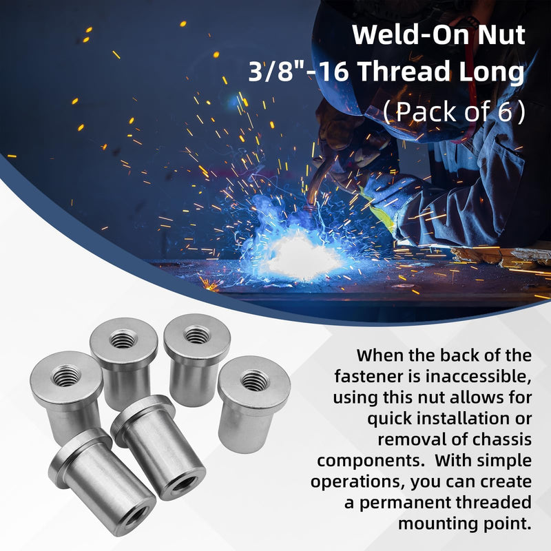 Weld On Nut,1/2"-13 Thread Long Threaded Stepped Female Weld Nut Steel Chassis Mount Tab (6pcs) 6-Pack 1/2"-13