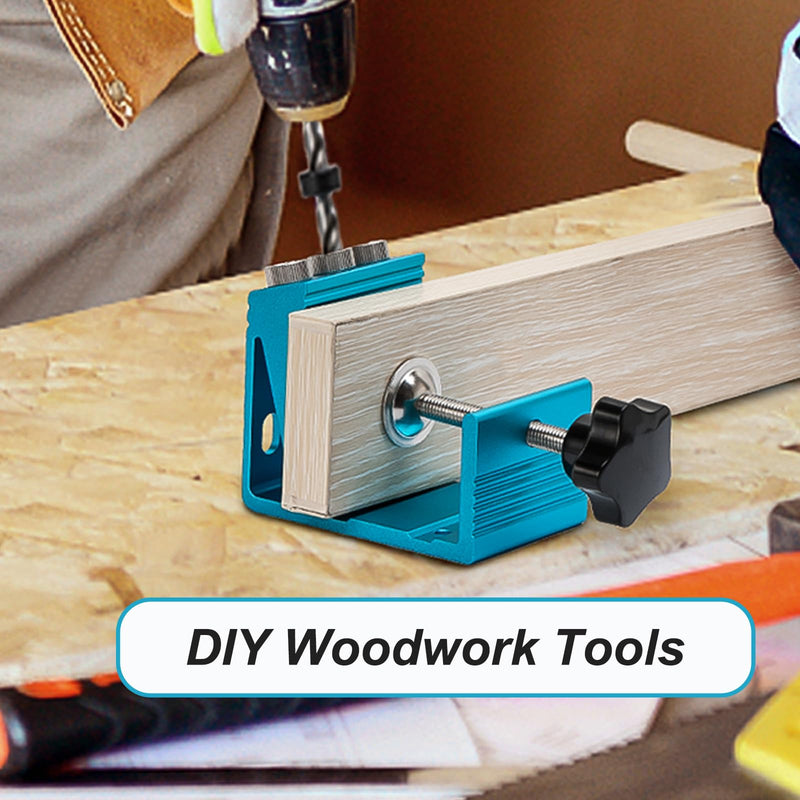 Pocket Hole Jig Kit with 3 Drill Hole Guide Pocket Drill Hole System with 15 Degree Joint Angle Tool Portable Pocket Joinery Screw Kit DIY Woodworking Carpentry Locator Blue