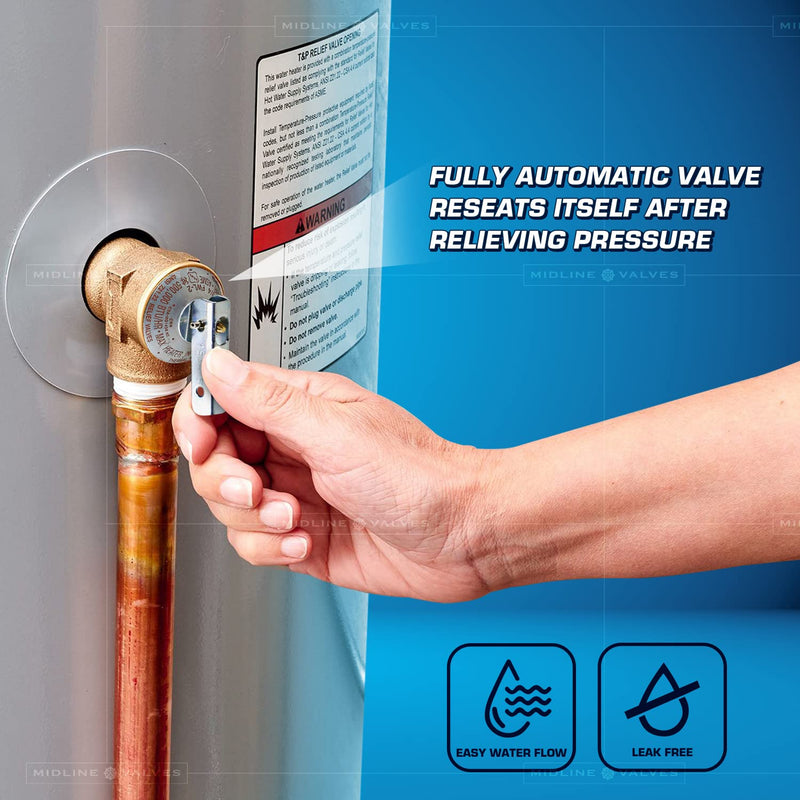 Midline Valve GUHW-QSW256 Pressure Relief Valve for Tankless Water Heater, Forged Brass, 3/4 in. FIP x MIP Single Pack 3/4 in.