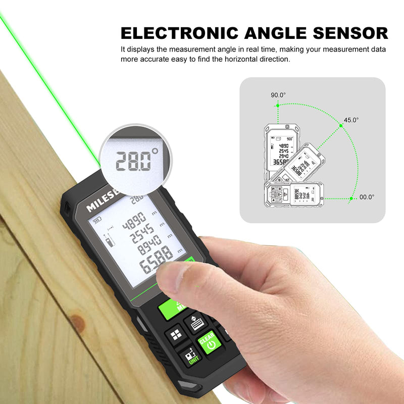 Mileseey S8GA Laser Measuring Tool Green Beam 230 ft, Green Light Laser Tape Measure with Angle Sensor, IP65, Pythagorean, Distance, Area, Volume Measuring, ±1/16in Accuracy… Green Beam - 230 ft