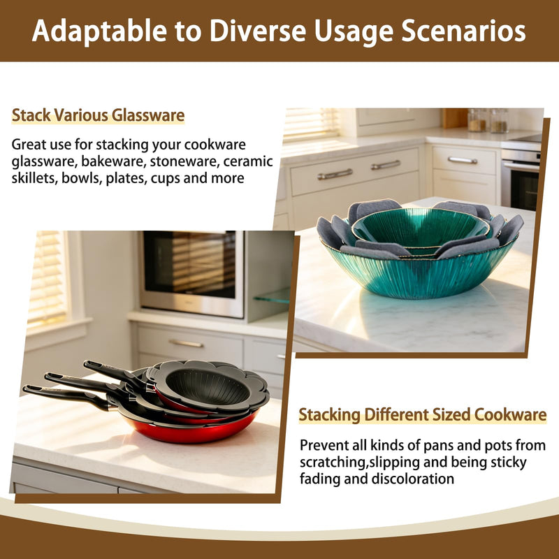 Silicone Pan Protectors for Stacking,3pcs Thicker Pots Protector (Include 8",10",12") with 3pcs Felt Pans Separators for Protecting Your Cookware,Dishwasher Safe (Dark Gray) Dark Gray