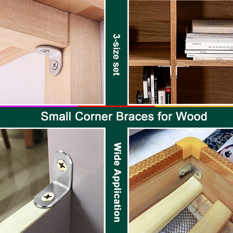 3 Sizes Stainless Steel Corner Braces L Bracket 90 Degree Right Angle Bracket Joints L Shaped Corner Bracket Fastener with Screws, 12 Sets 3 size/ 1in/ 1.2in/ 1.57in