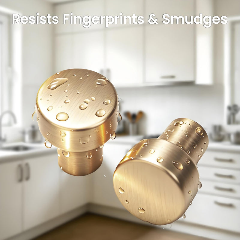 10 Pack Brushed Gold Cabinet Knobs, Single Hole Round Dresser Drawer Knobs, Zinc Alloy Modern Hardware for Vanity, Closet, Nightstand