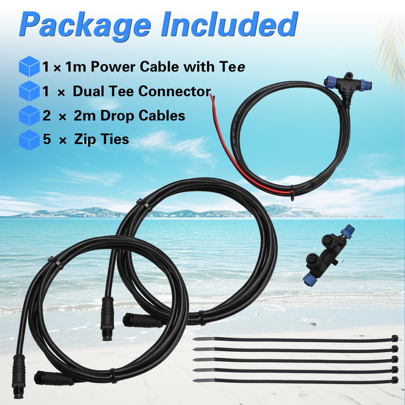 EVRBUL NMEA 2000 Starter Kit, Marine Grade NMEA 2000 Backbone Cables Drop Cables Dual Tee Connector Compatible with Lowrance Simrad Garmin Device
