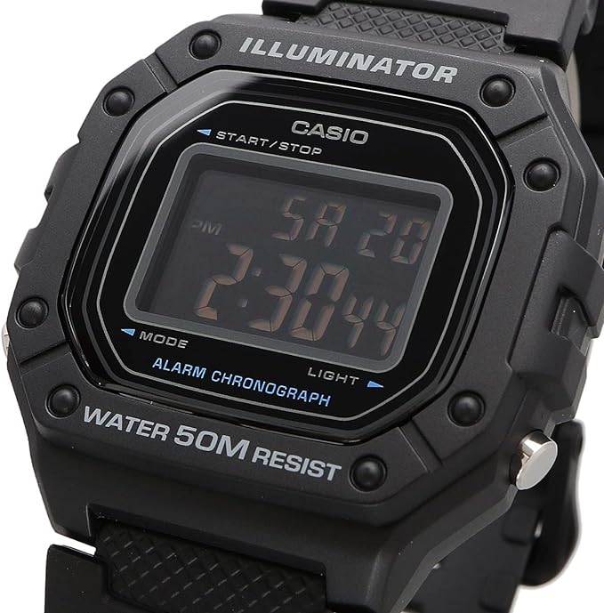 Casio W-218 Series Standard Digital Wristwatch, Men's, Women's, Chippukashi, Overseas Model, Black Inverted LCD W-218H-1BV, Waterproof - NewNest Australia