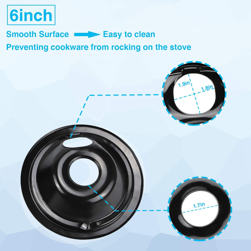 Black Porcelain Burner Drip Pans (2) 6”(2) 8” WB31M19 WB31M20 Set Replacement by APPLIANCEMATES Compatible for GE Hotpoint Electric Range Stove Burner