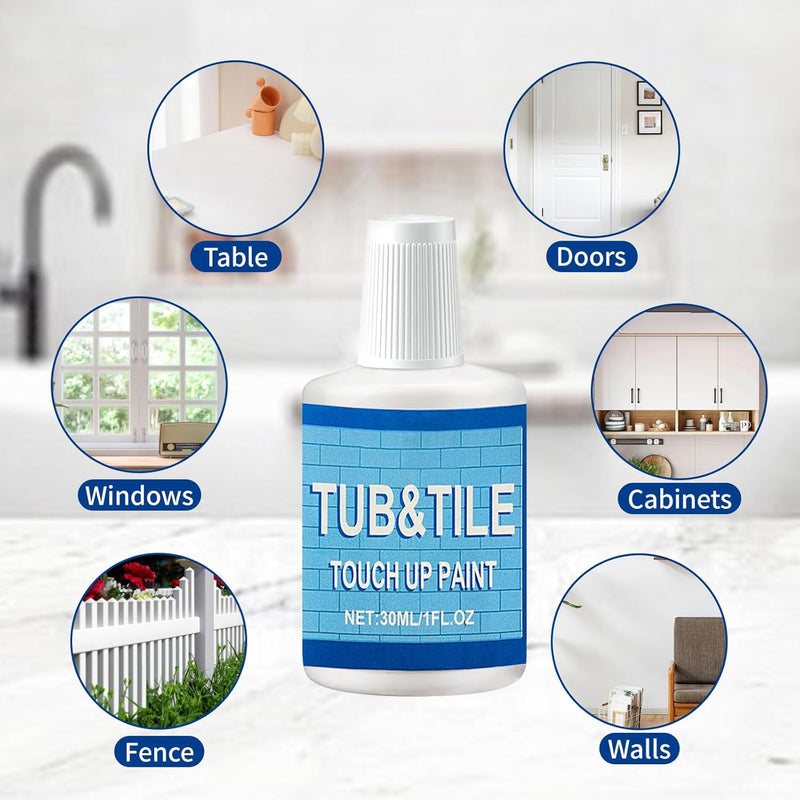 Touch Up Paint White tile paint porcelain repair kit Specialty Tub and Tile Paint, High-Gloss White bathtub Paint, Quick-Dry Porcelain Paint for Scratches & Chips on Porcelain, Acrylic, Enamel, Cast Iron, Tubs, Tiles, Sinks Wooden furniture and Toilets