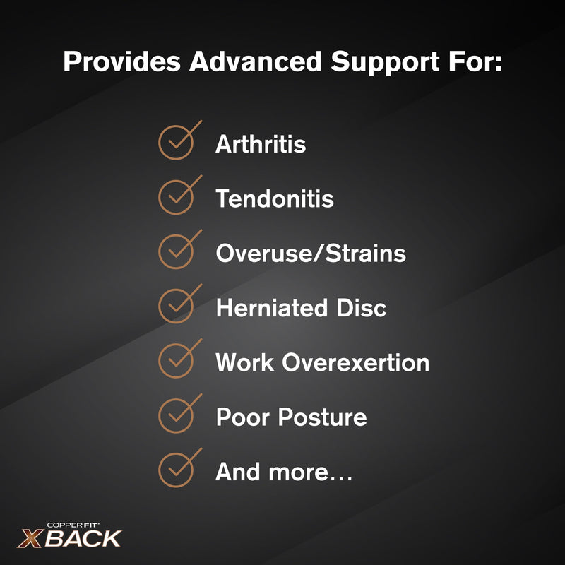 Copper Fit X-Back Brace for Lower Back Pain, Lumbar Support, Herniated Disc, Sciatica, Arthritis – Adjustable, Breathable Design - for Men and Women (Large/XLarge) Large/XLarge (36"-48")