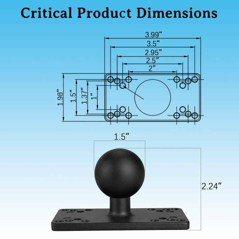 Aluminum 1.5" Ball Fish Finder mounting Plate for Hummingbird Helix 5,7, etc., C Size Universal Marine Electronics Bracket, Compatible with RAM Mounts C-013