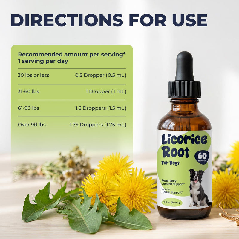 Licorice Root Tincture for Dogs - Respiratory Health Supplements - Lung Support Drops for Pets - Liquid Dog Vitamins and Supplements for Lung Detox & Cleanse - No Preservatives - 2 oz - NewNest Australia