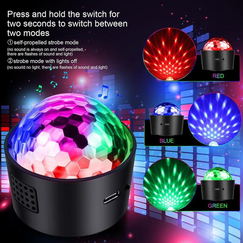 Mini Disco Ball Lights,Rechargeable Party Lights,Sound Activated RGB Strobe DJ Lights, Portable Battery Operated for Outdoor Indoor,Home Room Dance Parties Birthday 2025 New Year Gifts for Kids Small